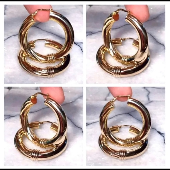 14KT DESIGNER X-LG HOOPS ~ BUTTERY RICH SOLID LUSTROUS YELLOW GOLD EARRINGS - Picture 4 of 12